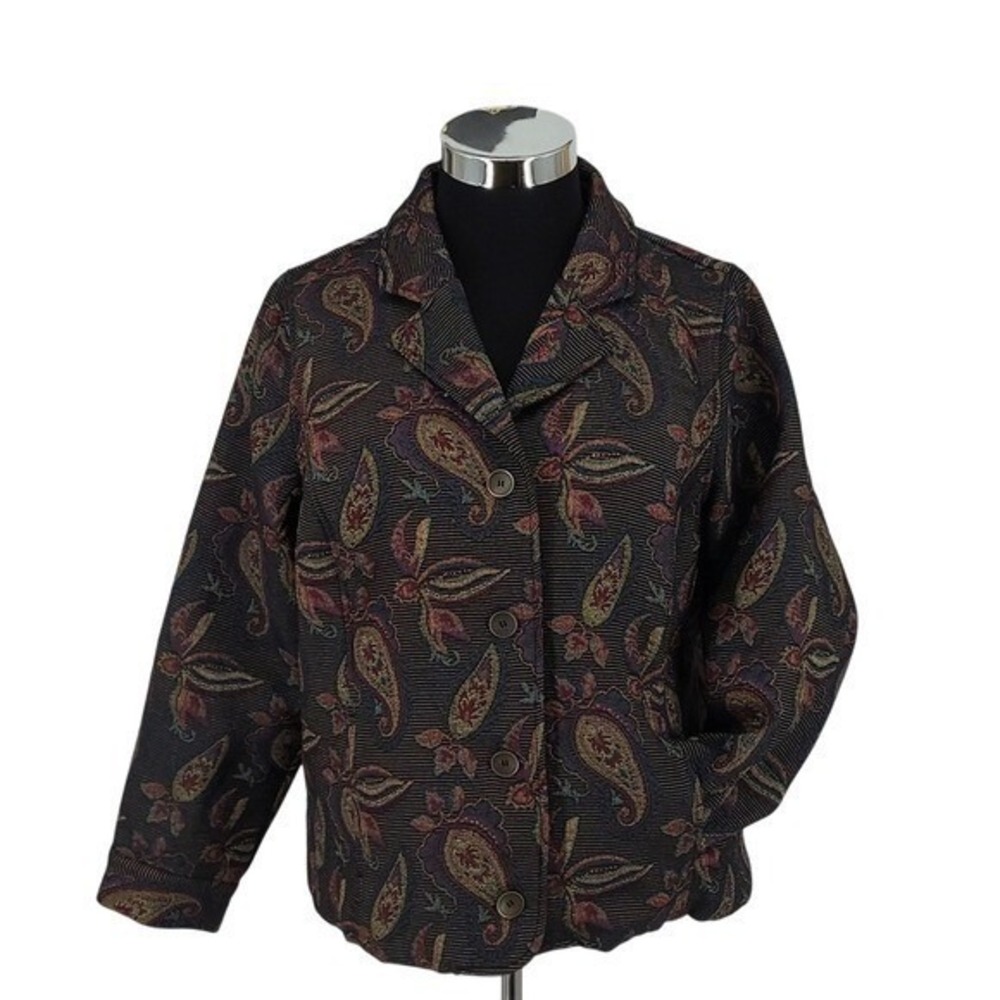 CJ Banks Women 1X Paisley Tapestry Jacket Multi Color Button Front NWT